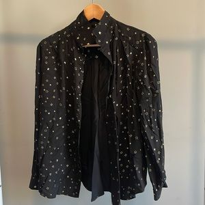 Black top puff sleeve gold stars Sz S